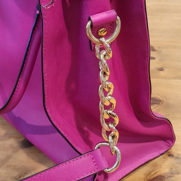 Michael Kors Hamilton Large Satchel Hot Pink Fuchsia Saffiano Leather Lock Bag